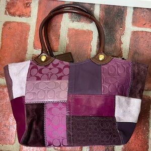 Coach Patchwork Leather Suede Purse Purple Logo Shoulder Bag Boho Festival Y2K